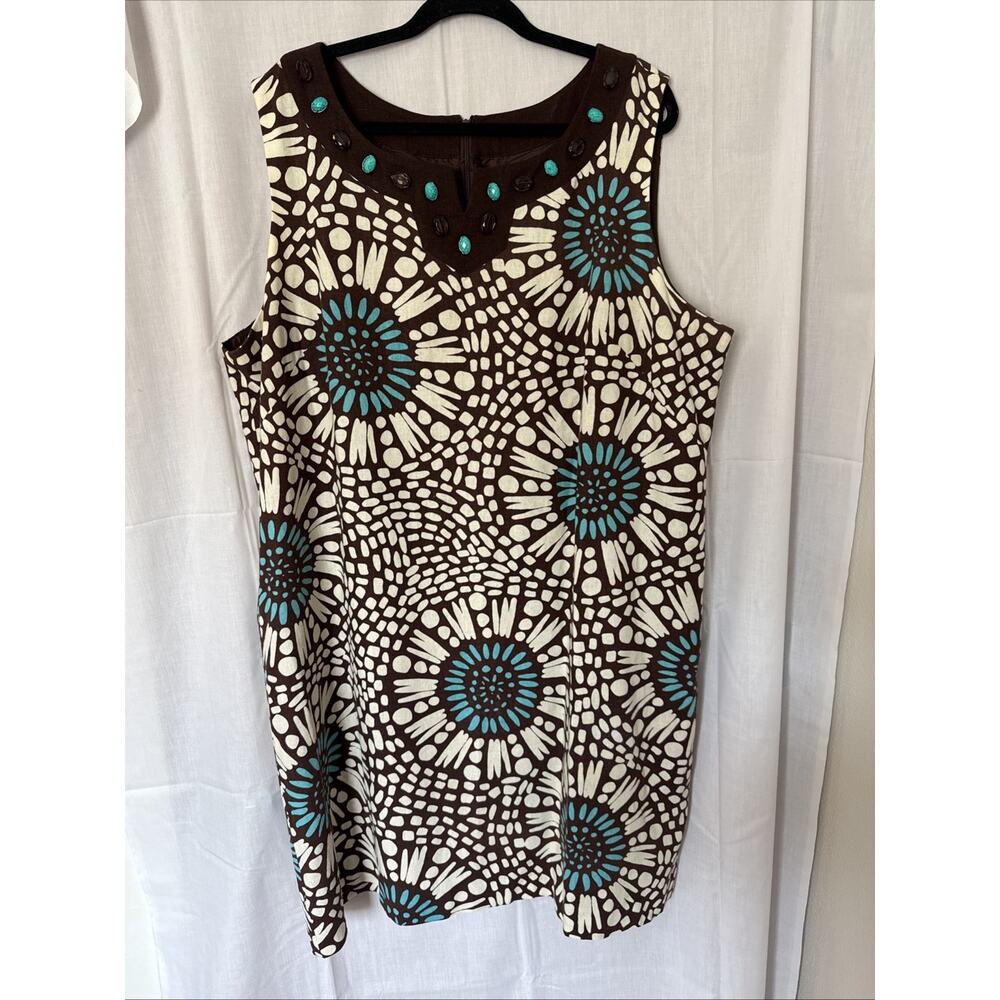Jessica Howard Women's Sleeveless Size 24 Women’s Dress Blue And Brown Patterned